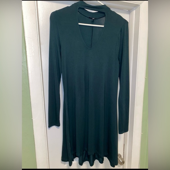 EUC Express Cut-Out Trapeze Choker Dress - Forest Green - Size S - Picture 5 of 7
